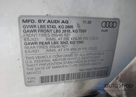 2021 Audi Sq5 Premium Plus Tfsi Quattro Tiptronic from USA, damaged, VIN WA1B4AFY9M2036452